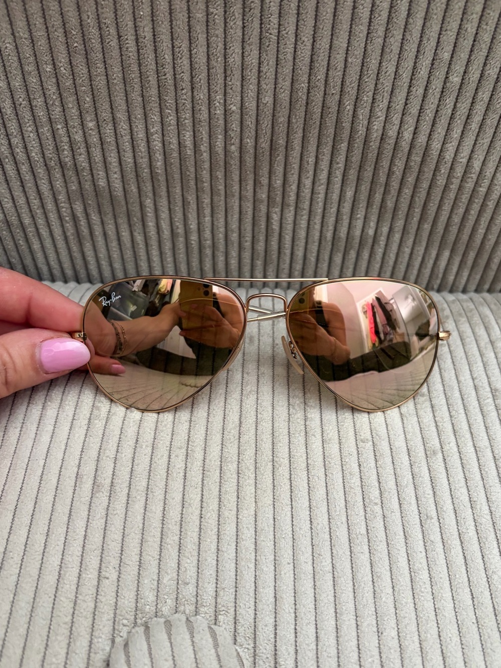 Ray-Ban Women’s Gold Aviator Sunglasses with Rose-Gold Lenses